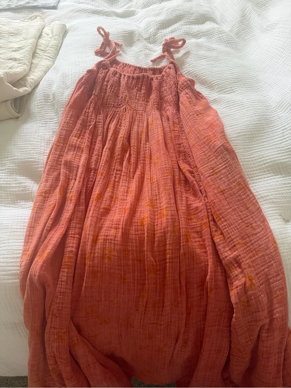 Free People Floral Tie-Shoulder Maxi Dress in Coral Orange